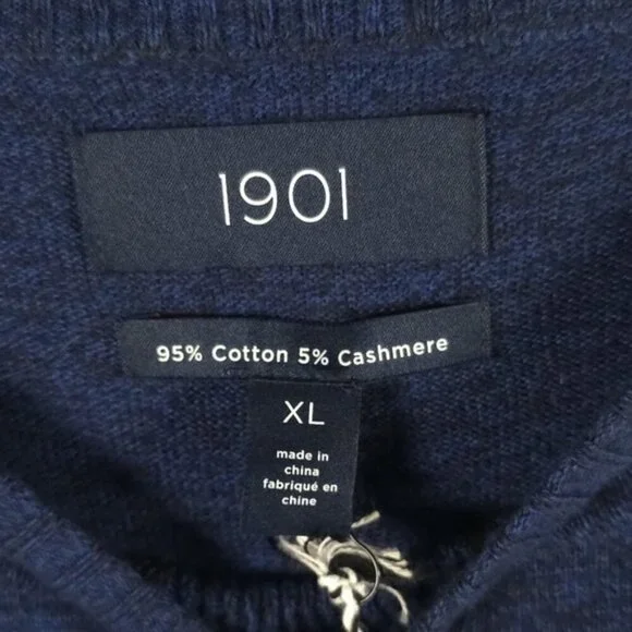 NWT 1901 COTTON CASHMERE Crew Nk Pullover ND426731MN NAVY MEDIEVAL‎ MARL Size XL